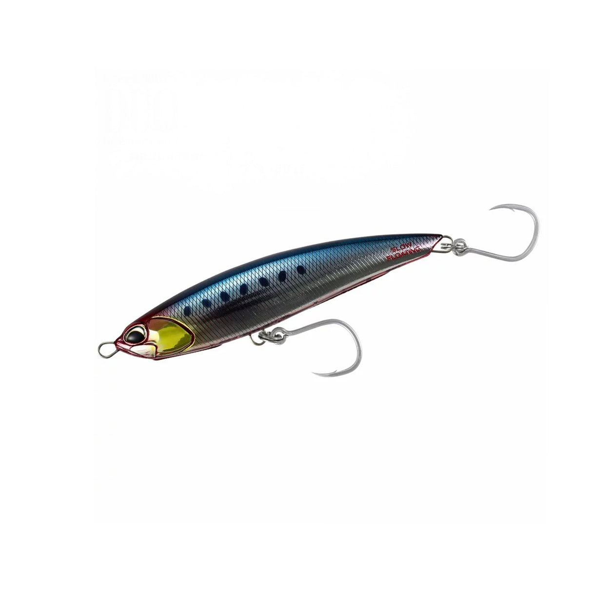 DUO Rough Trail Aomasa 188SF är ett japanskt fiskbete, blå-silver kropp, svarta prickar, gula ögon, två krokar.