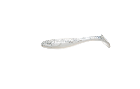 RenzStein RenzShad 7cm jigg i silverglitter, realistisk fiskform och paddelstjärt - perfekt för abborrfiske och jiggning.