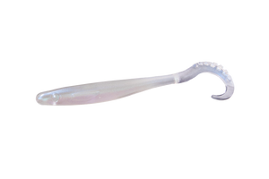 RenzStein RenzWorm 11cm mjukplast, vitt med lila, lockbete för abborre. Perfekt för fiskeresan. Visas mot vit bakgrund.