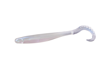 RenzStein RenzWorm 11cm mjukplast, vitt med lila, lockbete för abborre. Perfekt för fiskeresan. Visas mot vit bakgrund.