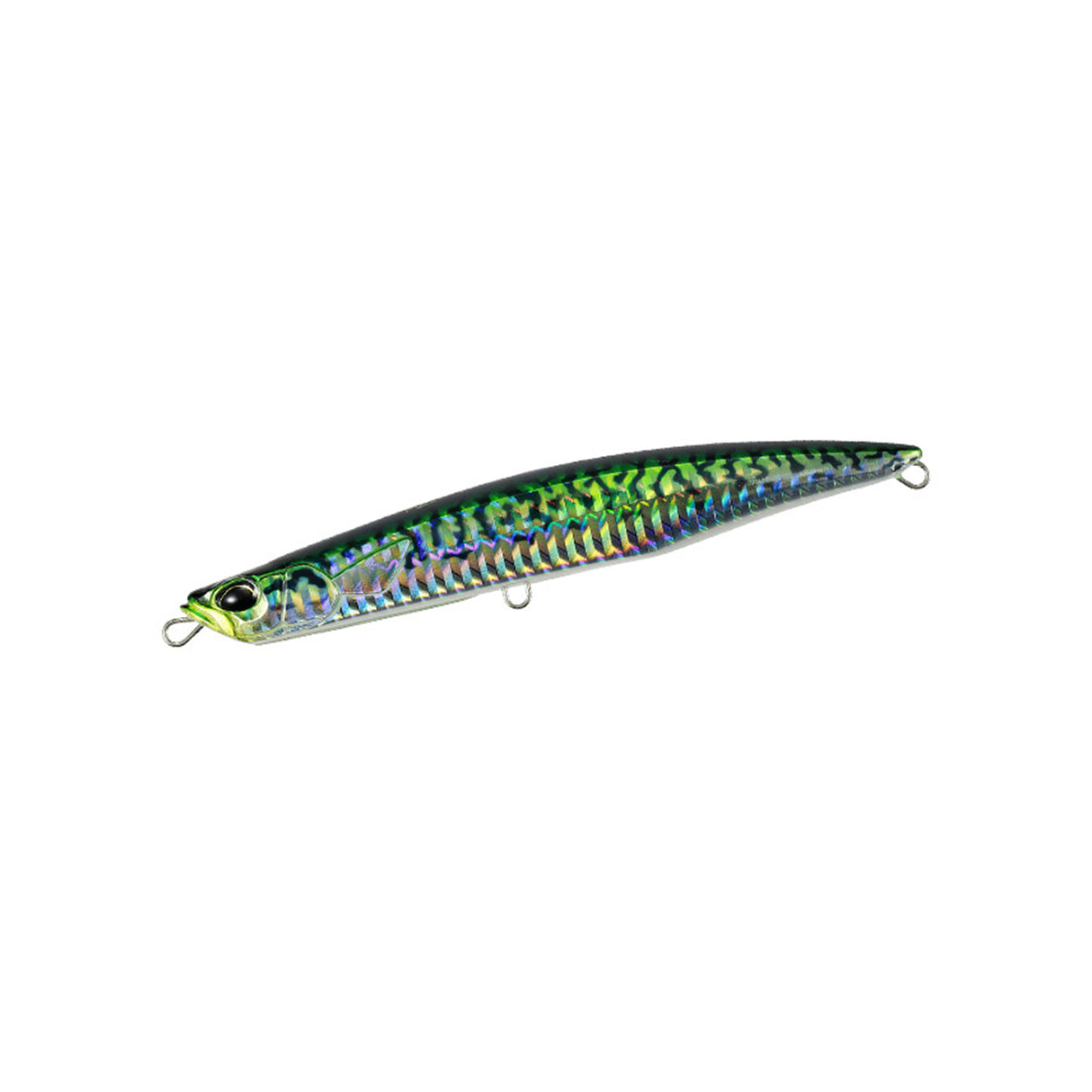 DUO Rough Trail Malice 130 Mackerel HD, fiskedrag med grön-blå-gul yta och dubbla öglor för havsfiske och jig-minnow.