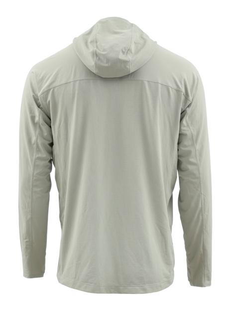 Skwala Fishing Sol Defense Hoody i ljusgrått, visad bakifrån. Perfekt fisketröja med UPF-skydd för utomhusäventyr.